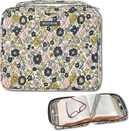 Bella Taylor Quilted Bible Cover - Large Floral Charcoal Case for Women’s Study Bible