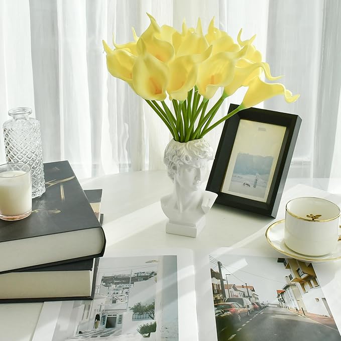 Mandy's PU Light Yellow Calla Lily Artificial Flowers 20 Stems 13.5in Faux Realistic Centerpiece for Thanksgiving and Christmas Decorations DIY Bridal Bouquet Home Décor
