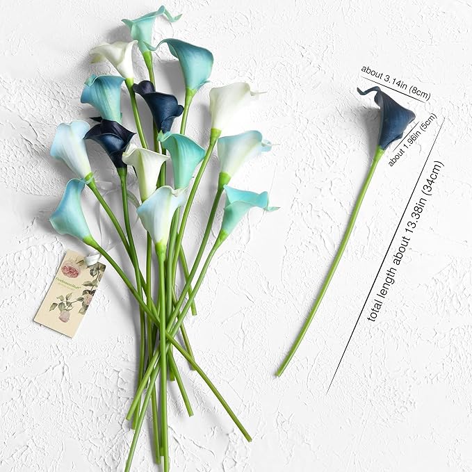 FiveSeasonStuff Real Touch Calla Lily Artificial Flowers Wedding Bridal Bouquet | Floral Arrangements | 15 Calla Lilies (Posh Blue Mix)