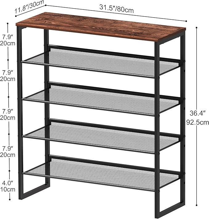 CHEMPFR Shoe Rack - Sturdy Steel Shoe Organizer for Front Door Entrance Closet Entryway with Spacious Top - Industrial Style Strong Mesh Storage Shelves (5-Tier 11.8"x36.2"x31.5")