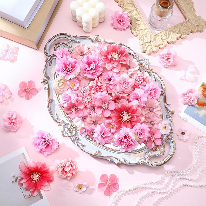 Geosar 120 Pcs Small Flowers for Crafts Mini Faux Flowers Artificial Silk Fabric Floral Arrangement Decor for DIY Wreath Bouquets Wedding Shower Home Decor(Pink,Cozy Style)