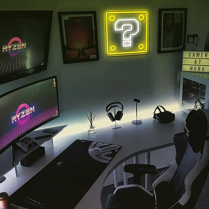 Question Block Neon Sign,Dimmable Question Square Neon Light for Game Room,Man Cave,Kids Room Wall Decor,USB Powered Led Night Lights Gamer Gifts for Boys, Kids