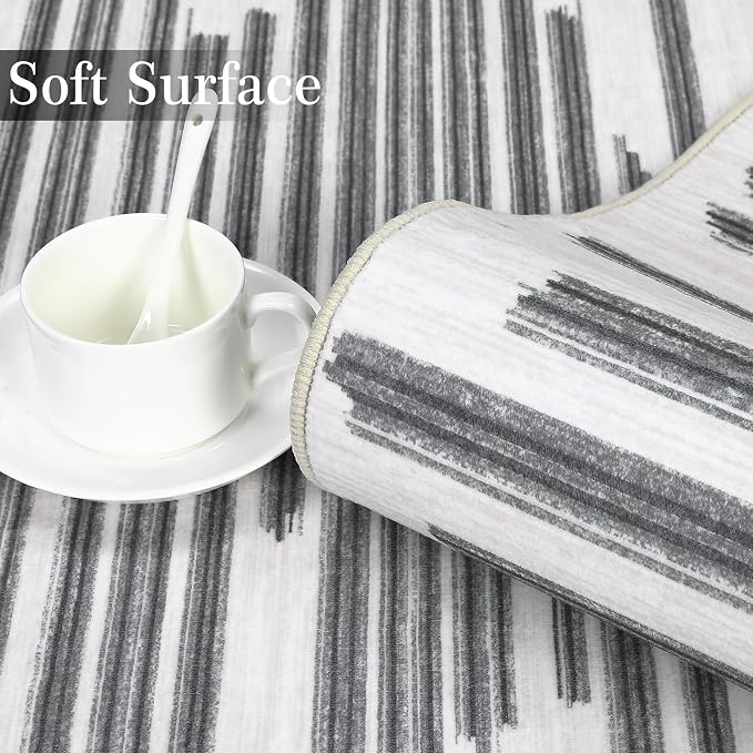 Washable 10x13 Modern Abstract Area Rug for Living Room Low Pile Soft Bedroom Rugs Non Slip Abstract Lines Large Carpet Thin Foldable Modern Indoor Carpet for Playroom Open Living Room, Beige Grey