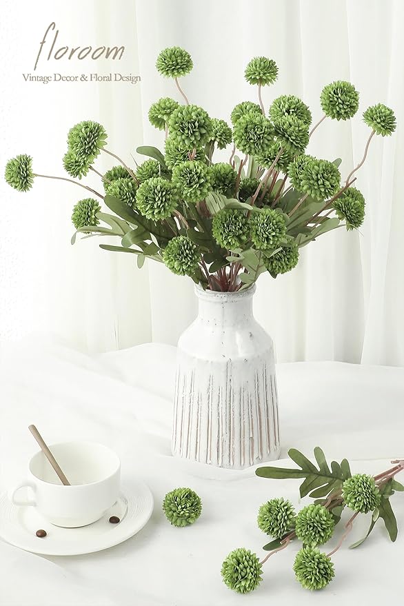 Floroom 5pcs Olive Green Faux Silk Mums Artificial Flowers, Bulk Fake Small Mini Chrysanthemums with Stems for DIY Wedding Centerpieces Floral Arrangements Vase Fillers Home Decorations