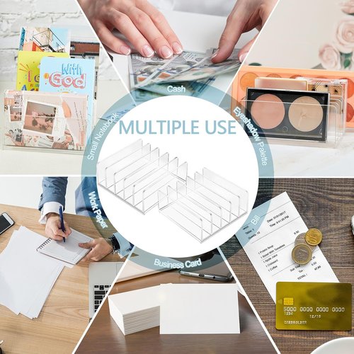 Geetery Acrylic Cash Tray Set - 4 Clear Organizers for Mail, Bills, and Business Cards | 5 Slot Design