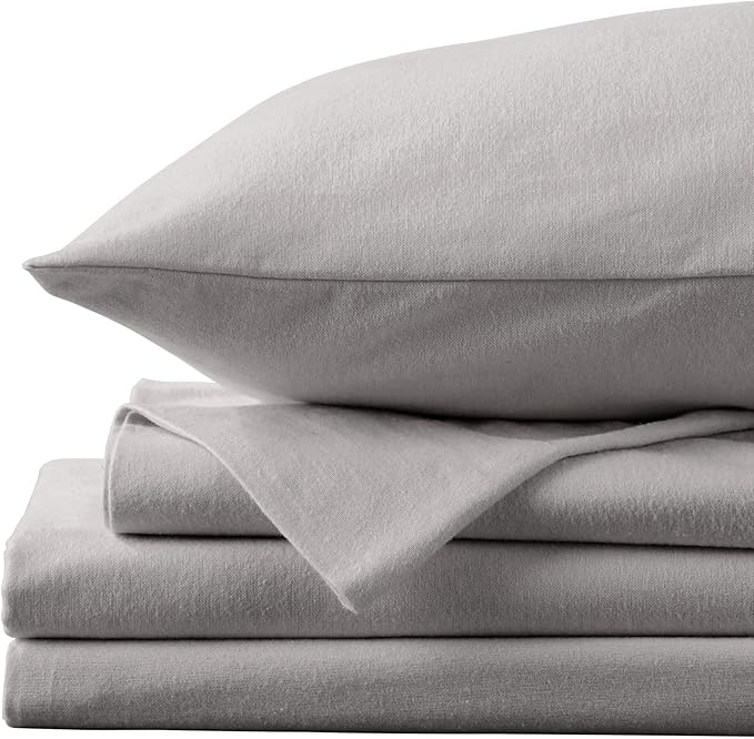 Market & Place 100% Turkish Cotton Flannel Sheet Set | 4 Piece Deep Pocket Solid Cozy Winter Bed Sheets | Double Brushed for Extra Softness & Comfort | Chalet Collection (Full, Dark Grey)