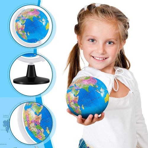 Henoyso Mini World Globes - 24 Pcs Rotating 3.4-Inch Earth Globes with Stands for Classroom Decor | Blue