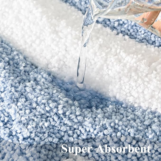 QJHOMO Blue and White Cute Bathroom Rugs Non Slip Bath Mat Modern Aesthetic Bathroom Decor, Geometric Striped Bath Rug Fluffy Floor Mats, Thick Microfiber Carpet Super Absorbent Bathmat (20x32 inch)
