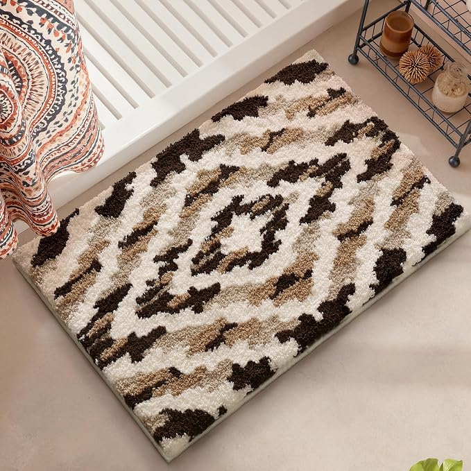 LUMI Bathroom Rugs, Soft Absorbent Bath Mat for Modern Home Decor, Non-Slip Quick-Dry Bath Rug, Machine Washable Floor Mat for Shower and Tub, Entryway, 20"x32", Brown