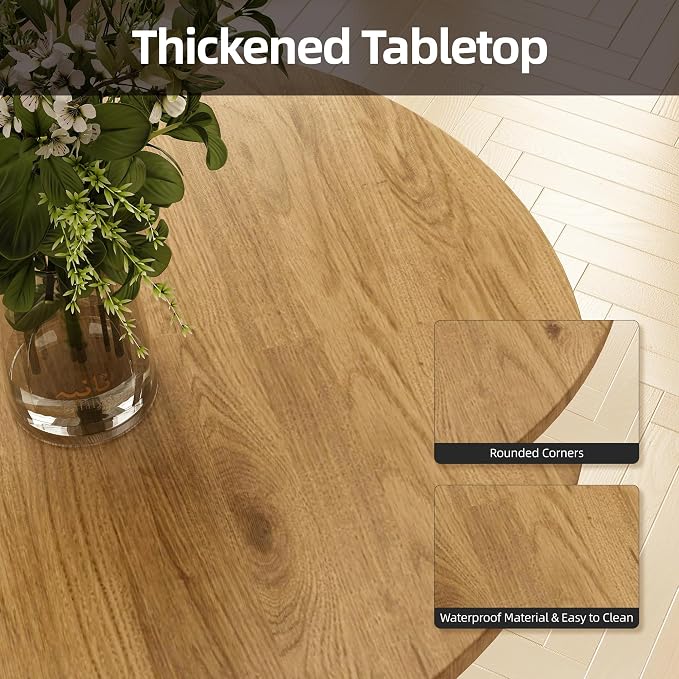 Round Dining Table 27.5" Circle Tulip Table with Wood Thickened Tabletop & Sturdy Metal Pedestal Mid Century Modern Leisure Bistro Kitchen Tables 4 People Small Places Living Room Cafe,Oak
