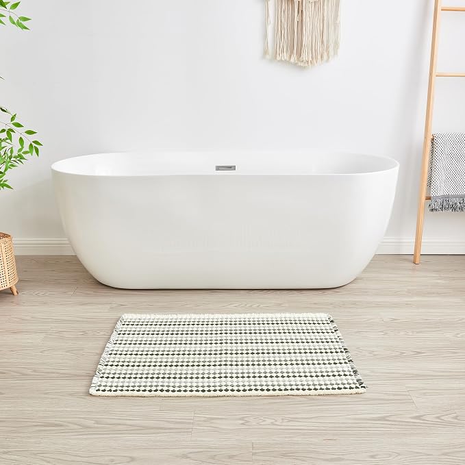 Douceur Boho Bath mat for Bathroom Floor Non Slip, Acrylic Blend Cute Bath Mats with Tassels, Quick Dry Bath Rugs Machine Washable, 24" x 36", Grey