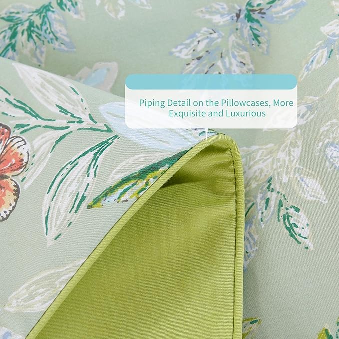 RYNGHIPY Shabby Flowers Print Bed Sheet Collections Egyptian Cotton Garden Floral Sheets (Green Floral,Queen Size)