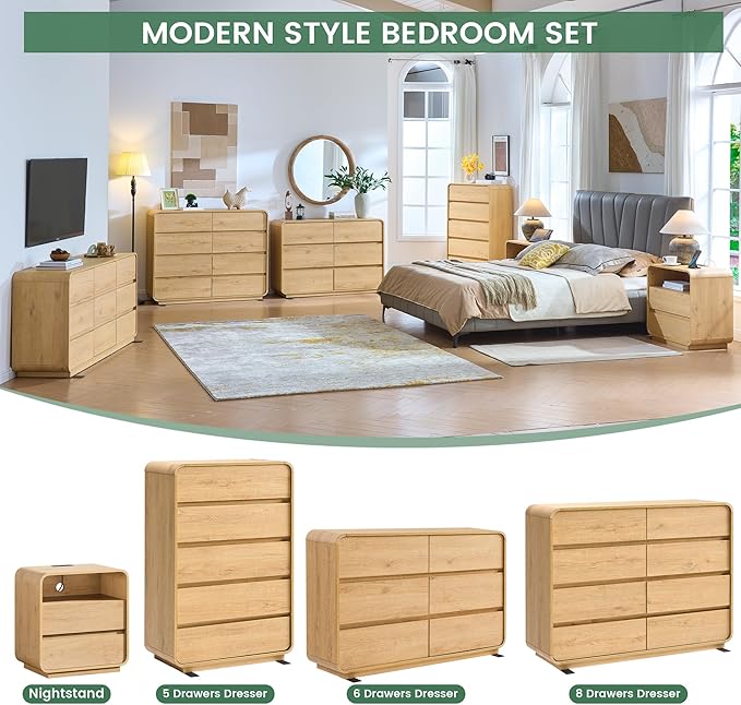 5 Drawer Dresser, Modern Dresser with Storage, Chest Drawers with Wood Grain Texture, Drawers Organizer for Bedroom, Living Room, Hallway, Natural.