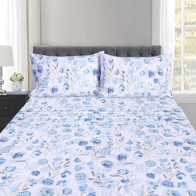 RUVANTI 100% Cotton Twin Sheets Set, 3 Pieces, Soft & Breathable Percale Weave Bedding, Deep Pocket 16", Hotel Standard, Crisp Cool Feel, Durable, Perfect Floral Bed Sheet, Monotones