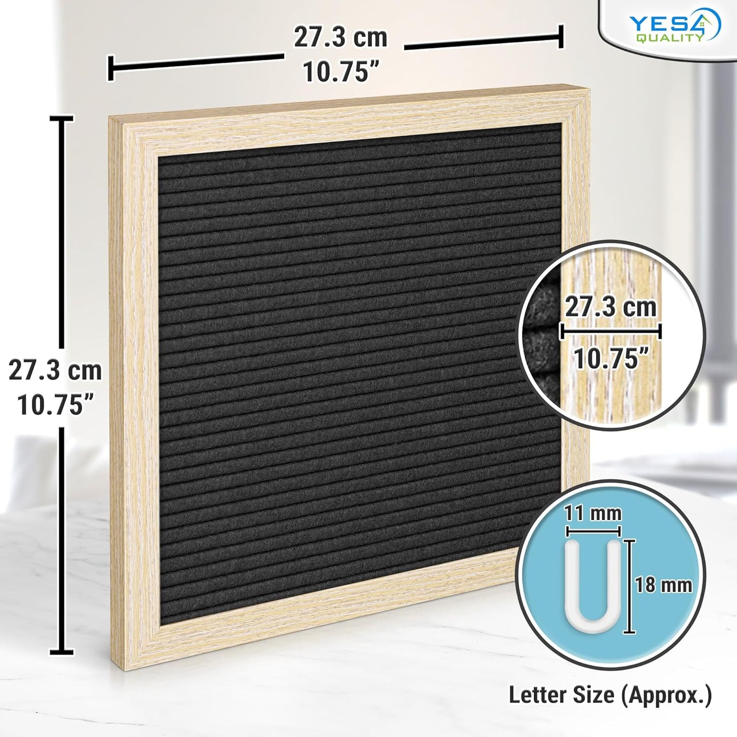Yes4Quality Felt Letter Board - 10x10 Black Customizable Message Board with 170 Letters & Emojis for Home Decor & Office Use
