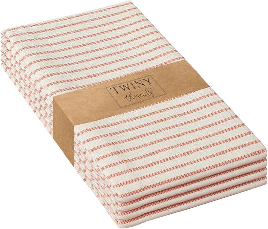 TWINY threads Set of 4 Vintage Stripe Kitchen Towels (18x26 Inches) Premium Tea Towels with Hanging Loop, Highly Absorbent 100% Cotton Bulk Kitchen Hand Towels for Drying Cleaning - Orange