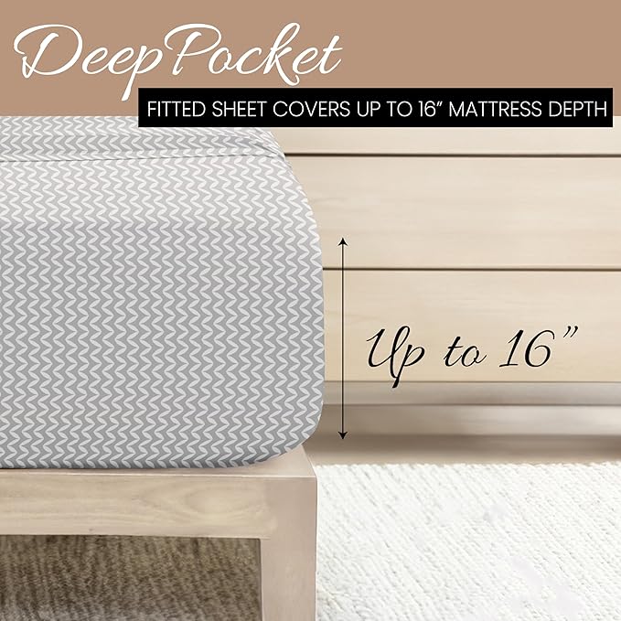 Linen Market Double-Brushed Patterned Microfiber Twin Sheet Set 3 Piece – Oeko-TEX Certified Ultra Soft & Wrinkle-Free - 16" Deep Pocket Sheets - Easy Care Twin Size - Puffed Chevron Light Gray
