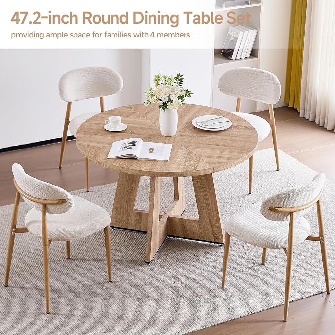 47" Round Dining Table Set with 4 Modern Chairs for Dining Room, Kitchen