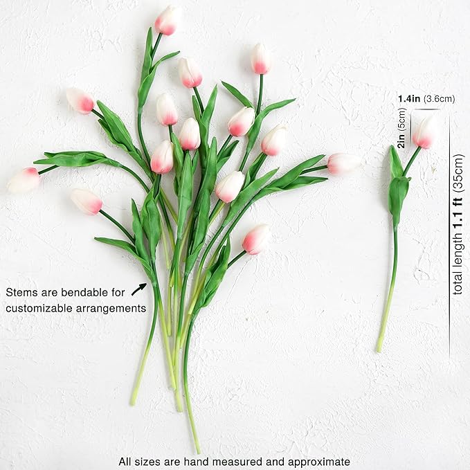 FiveSeasonStuff Real Touch Tulips Artificial Flowers – 15 Stems Faux Tulip Bouquet in Gift Box for Wedding, Home Decor, Party, Floral Arrangements (Lovable Pink)