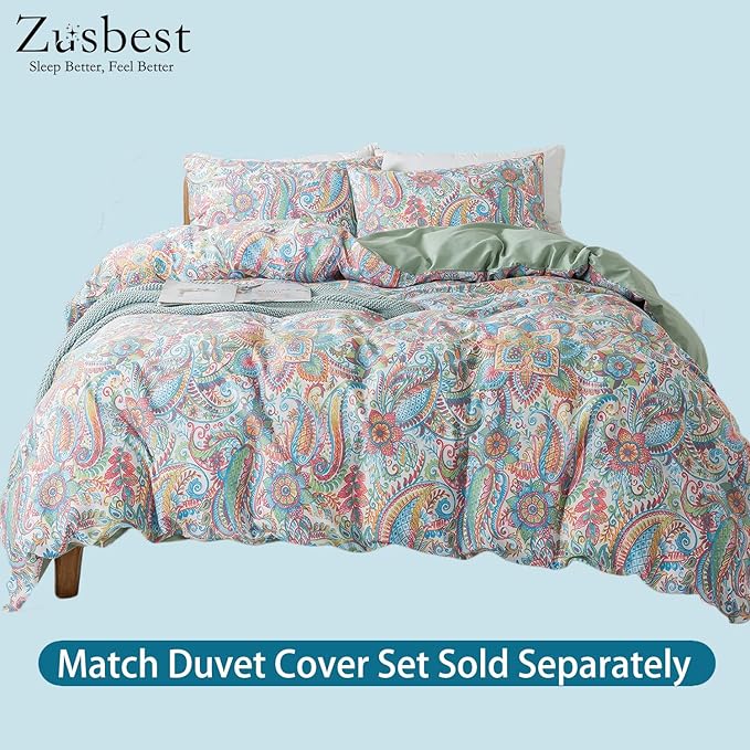 Zusbest Cotton Sheets Full 100% Cotton Pink Green Paisley Floral Bed Sheet Sets Watercolor Bedding Luxury Soft Breathable Crispy Cooling Percale Sheets 17.5'' Girls Deep Pocket Full Bed Set, 4 Pcs