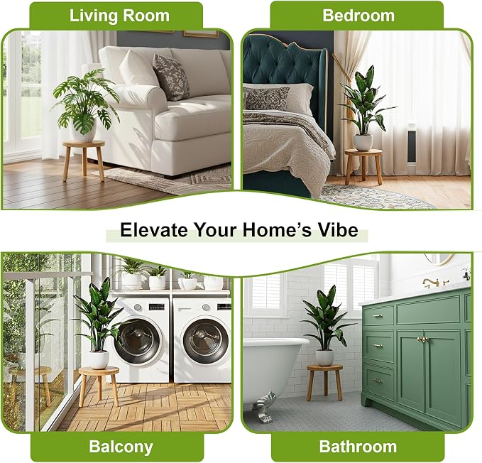 Delma Wood Plant Stands Indoor, 3-Pack Single Plant Stand for 7-10 Inch Pots, Mid-Century Modern Plant Stool, Tall Plant Stand for Large Plants for Living Room, Balcony, Office (Light Brown, 3-Pack)