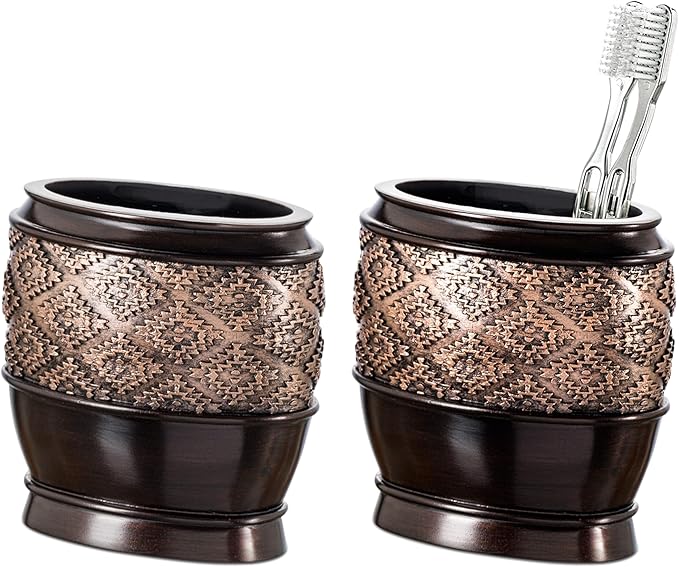 Creative Scents Dublin Brown Countertop Toothbrush Holders for Bathrooms - Decorative Tooth Brush Holder for Bathroom - Toothbrush Organizer for Regular or Electric Toothbrushes and Toothpaste