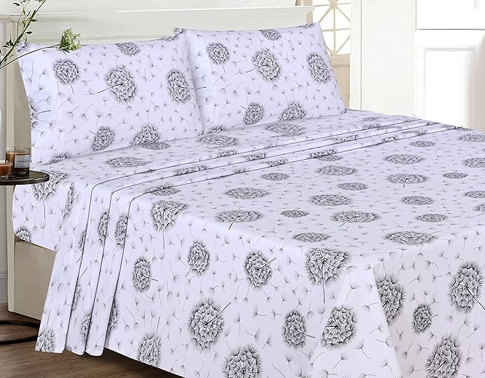 RUVANTI 100% Cotton Full Size Bed Sheets, 4 Pieces, Soft & Breathable Percale Weave Bedding, Deep Pocket 16", Hotel Standard, Crisp Cool Feel, Durable, Perfect Sheet Set Floral, Dandelion
