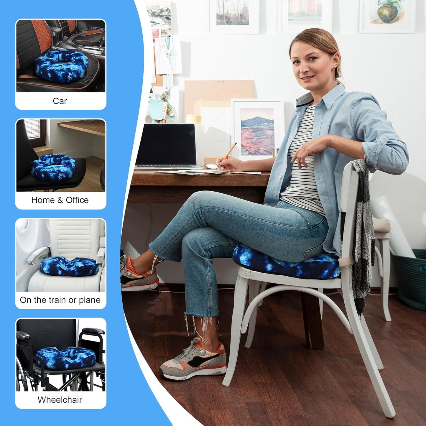 Skiennix Donut Pillow Seat Cushion - Tailbone Pain Relief & Hemorrhoid Support | Memory Foam for Home & Car