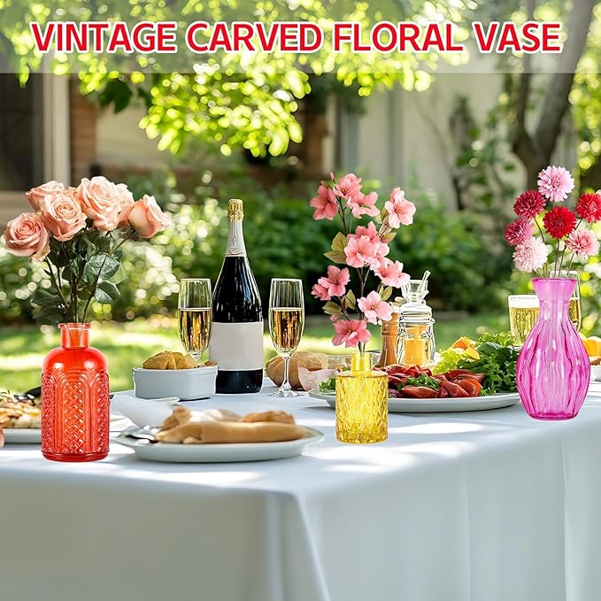 Blcculi Glass Bud Vases Set of 10,Mini Flowers Vase in Bulk,Vintage Colored Vase,Small Glass Vases for Centerpieces,Wedding,Parties,Reception Decor,Table Decorations,Gifts