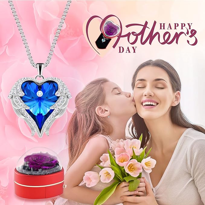 Preserved Real Rose with Heart Necklace Gift Set for Women. Romantic Gifts for Girlfriend Mom on Christmas.Forever Rose Gifts for Mom Grandma on Mothers Day. Birthday Gifts for Women.