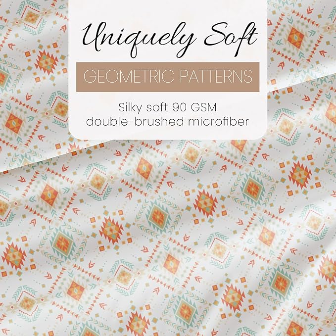 Linen Market Patterned Microfiber King Sheet Set 4 Piece – Oeko-TEX Certified Ultra Soft & Wrinkle-Free - 16" Deep Pocket Sheets - Easy Care King Size - Aztec Dreams Coral