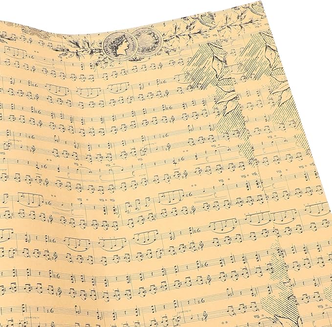 NIYANGLE 20 Sheets Vintage Floral Bouquet Wrapping Paper with Musical Notes Retro Wrap for Flowers and Festival Decorations Natural Dark Typography Kraft Paper for Elegant Bouquet