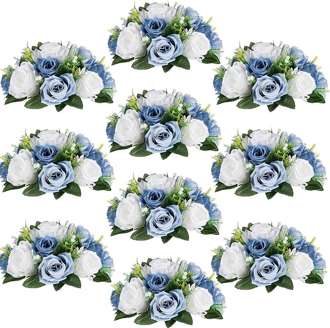 Flower Centerpieces for Wedding Tables: Wedding Table Decorations Dusty Blue & White Flower Balls Centerpieces for Engagement Cerebration Party Center Pieces 10 Packs