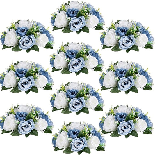 Flower Centerpieces for Wedding Tables: Wedding Table Decorations Dusty Blue & White Flower Balls Centerpieces for Engagement Cerebration Party Center Pieces 10 Packs