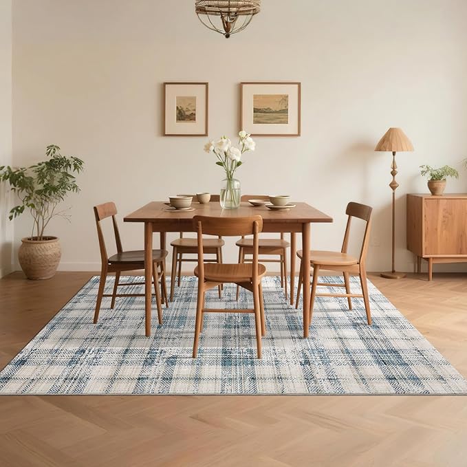 Large Area Rug 10x13 Living Room Rug Washable Modern Plaid Soft Rugs for Bedroom Tartan Non Slip Throw Rugs Stain Resistant Carpet for Dining Room Office Nursery Rug 10'x13' Green/Beige
