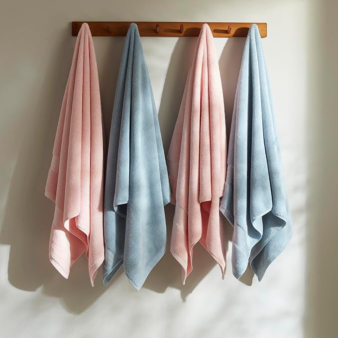 COZYART Pink Bath Towels for Bathroom 2 Pcs, 27x54 100% Cotton Bath Towel Set Super Soft Highly Absorbent Durable 650 GSM Shower Towels for Daily Use