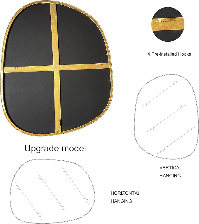 ELEHUME Asymmetrical Mirror for Wall Decor 21"*27", Modern Gold Framed Wall Mirror for Living Room Bathroom Bedroom Entryway ELE-STOU-0065Gold