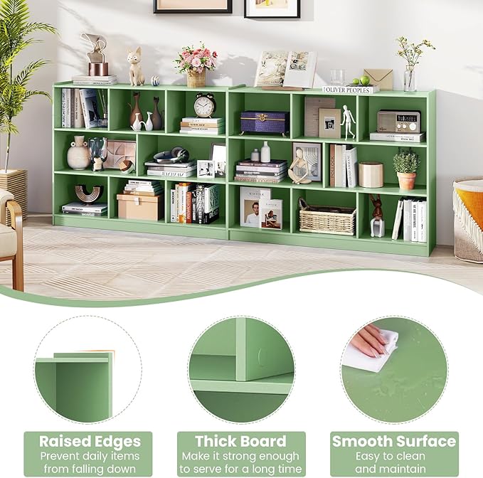 KOTEK Toy Storage Organizer, 5 Cubby Kids Bookshelf, Wooden 3-Tier Bookcase Storage Cabinet, Open Display Book Shelf for Daycare, Nursery, School Classroom, Living Room (Green, 8 Cubes)