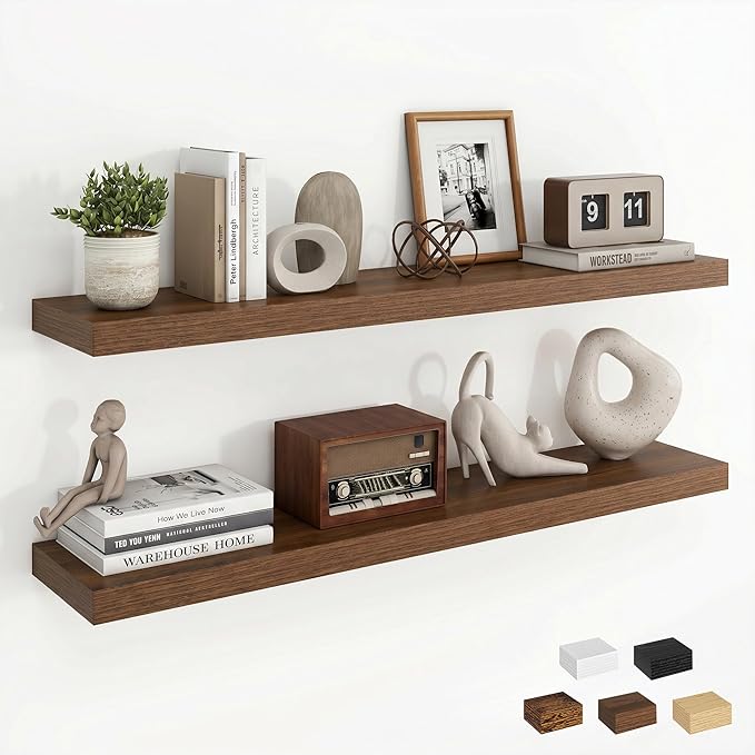 Dreamland 36Inch Floating Shelves for Wall, Rustic Wooden Walnut Floating Shelves for Bathroom|Bedroom|Kitchen, Deep Wall Mounted Book Shelf, Wood Storage Display Shelf for Home Decor, Set of 2