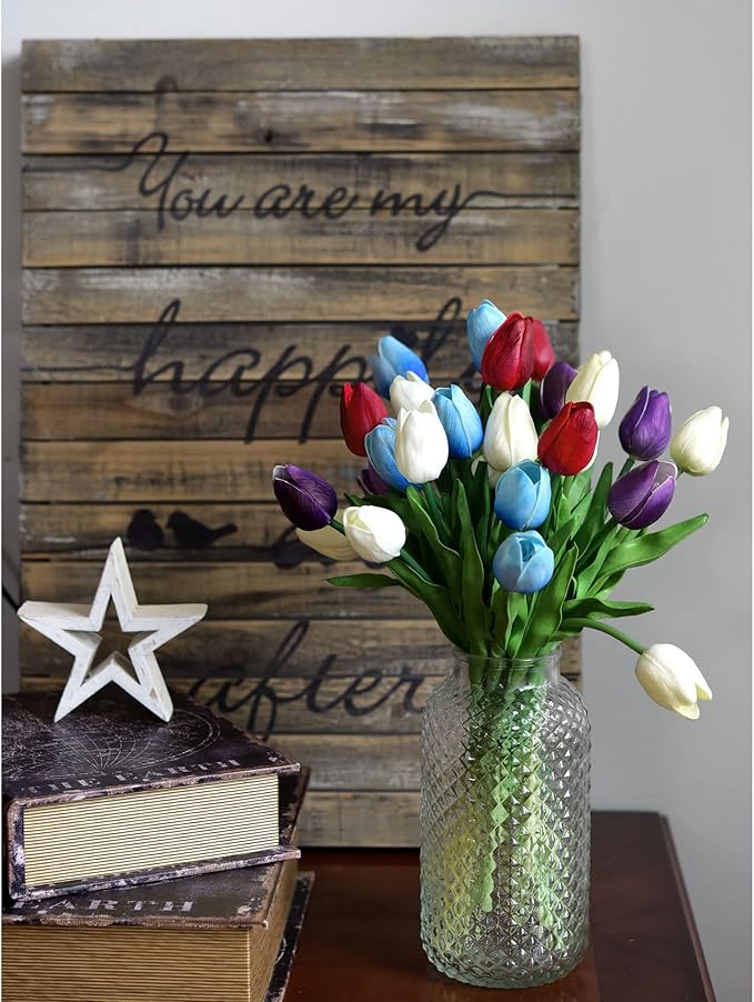 FiveSeasonStuff Real Touch Tulips Artificial Flowers – 15 Stems Faux Tulip Bouquet in Gift Box for Wedding, Home Decor, Party, Floral Arrangements (Currant Red)