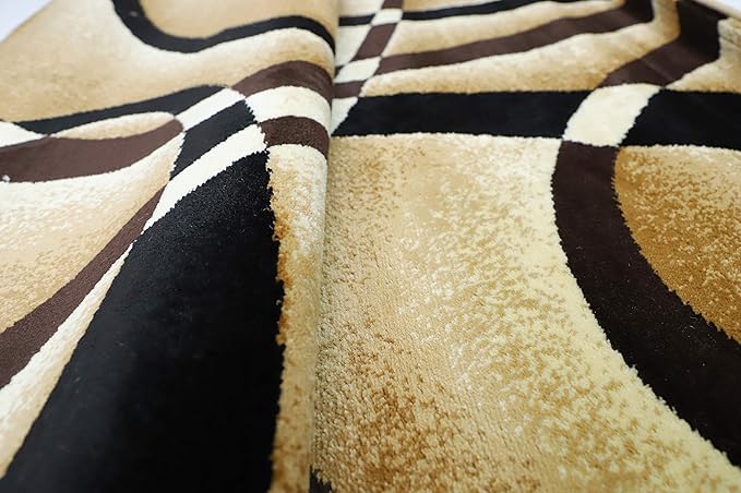 GLORY RUGS Modern Area Rug 4x6 Beige Swirls Carpet Bedroom Living Room Contemporary Dining Accent Sevilla Collection 4816A (Brown)