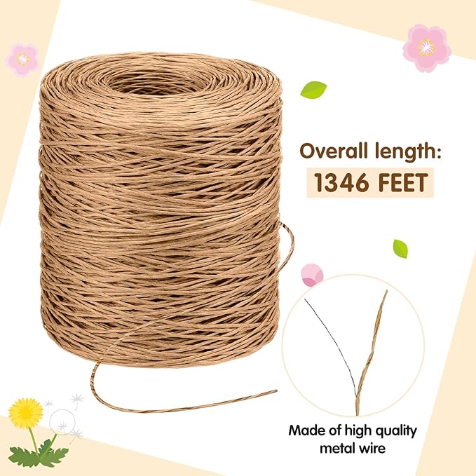 Syhood 1345 Feet Floral Vine Bind Wire Rustic Wrapping Wire for Flower Bouquets(Light Coffee)