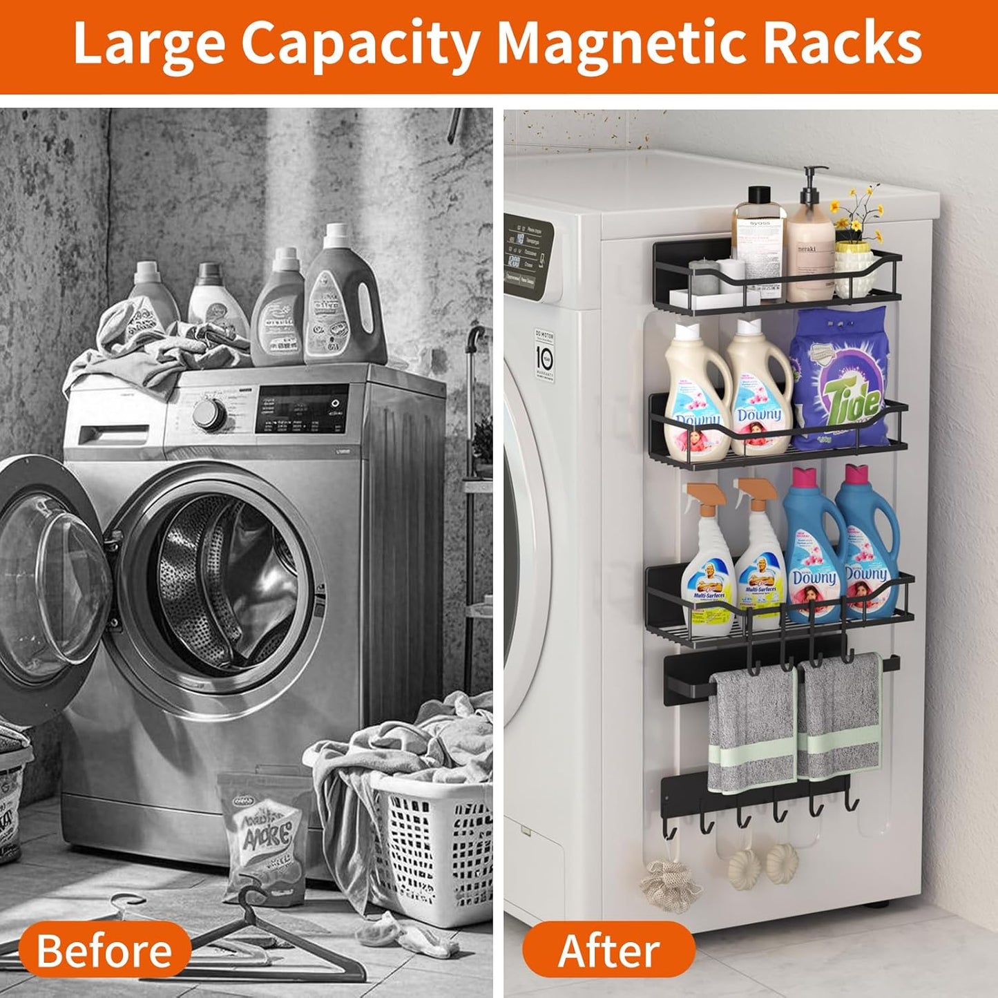 Skiennix Magnetic Spice Rack - Multifunctional Shelf for Metal Surfaces | Includes Paper Towel Holder (5 Pcs - Black)