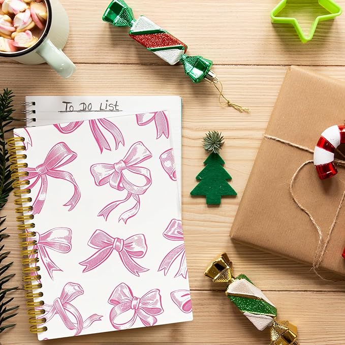 JKMBN Trendy Coquette Pink Bow Jonrnaling Notebooks, Aesthetic Spiral Notebook for Girls, Preppy Pink Journal Notebook, Pink Office Supplies, Hardcover Spiral Notebooks College Ruled 5.5 x 8.3