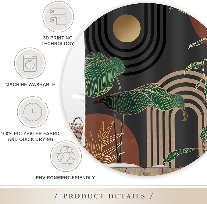 Glawry Brown Abstract Mid Century Shower Curtain Boho Retro Tropical Palm Tree Sun Arch Modern Bathroom Aesthetic Geometric 72Wx78L Inches Bath Accessories Art Home Decor Fabric 12 Pack Hooks
