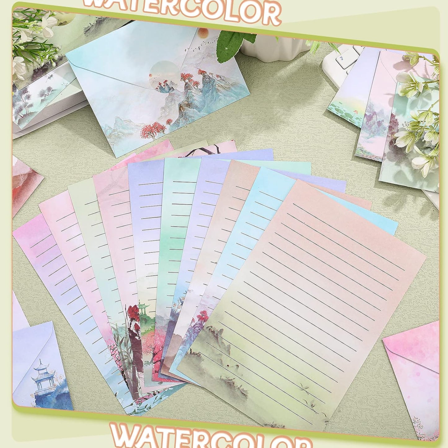 TaoBary Stationery Paper Set - 160 Pcs with 50 Double-Sided Sheets & Envelopes | 10 Unique Designs, 5.5 x 8.25 Inch