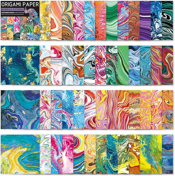 Square Origami Paper 6x6 Double Sided 50 Sheets 50 Colors 70GSM Origami Kit Japanese Chiyo Easy Fold Arts Crafts DIY Handwork Rock Color