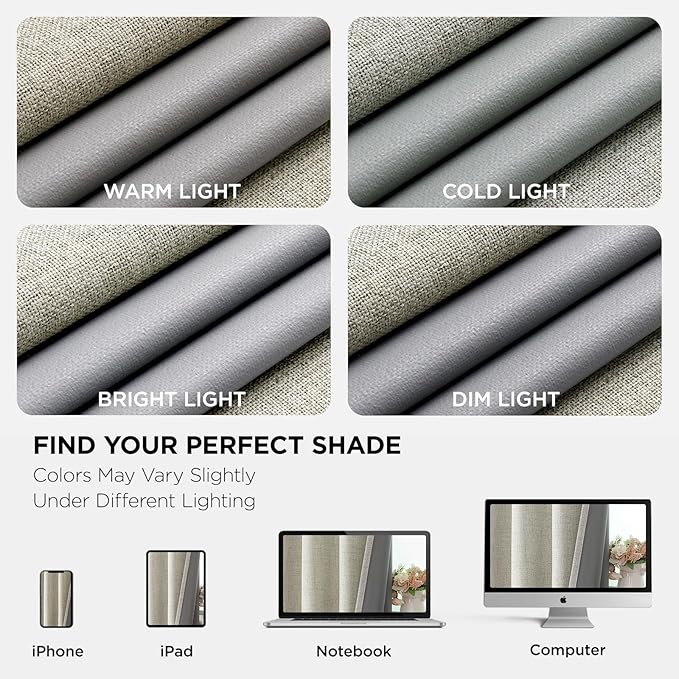 Joydeco Blackout Curtains 63 Inches Long 2 Panels Burg, Room Darkening Curtains for Bedroom, 100% Black Out Textured Thermal Drapes Privacy Protection 2 Panels Set(W52 x L63 Inch, Light Beige)