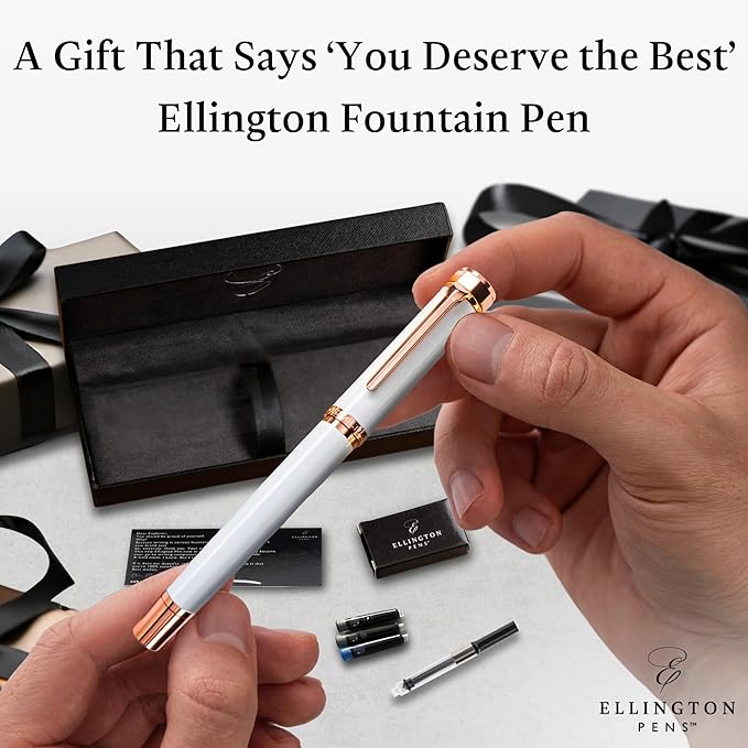 Ellington Pens Luxury Fountain Pen Set - Extra Fine Nib - Includes 3 Ink Cartridges, Refillable Ink Converter, Gift Box - Fountain Pens For Writing, Calligraphy, Journaling, Sketching (Alpine Rose)