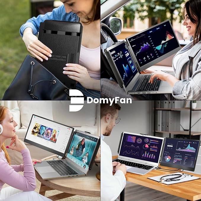 domyfan 14" Laptop Monitor Extender, FHD 1080P IPS Dual Laptop Screen Extender, HDMI/USB-A/Type-C Plug and Play for Windows, Mac, Chrome, Android, Xbox, Switch, PS5, Work with 13.3”-17” Laptops
